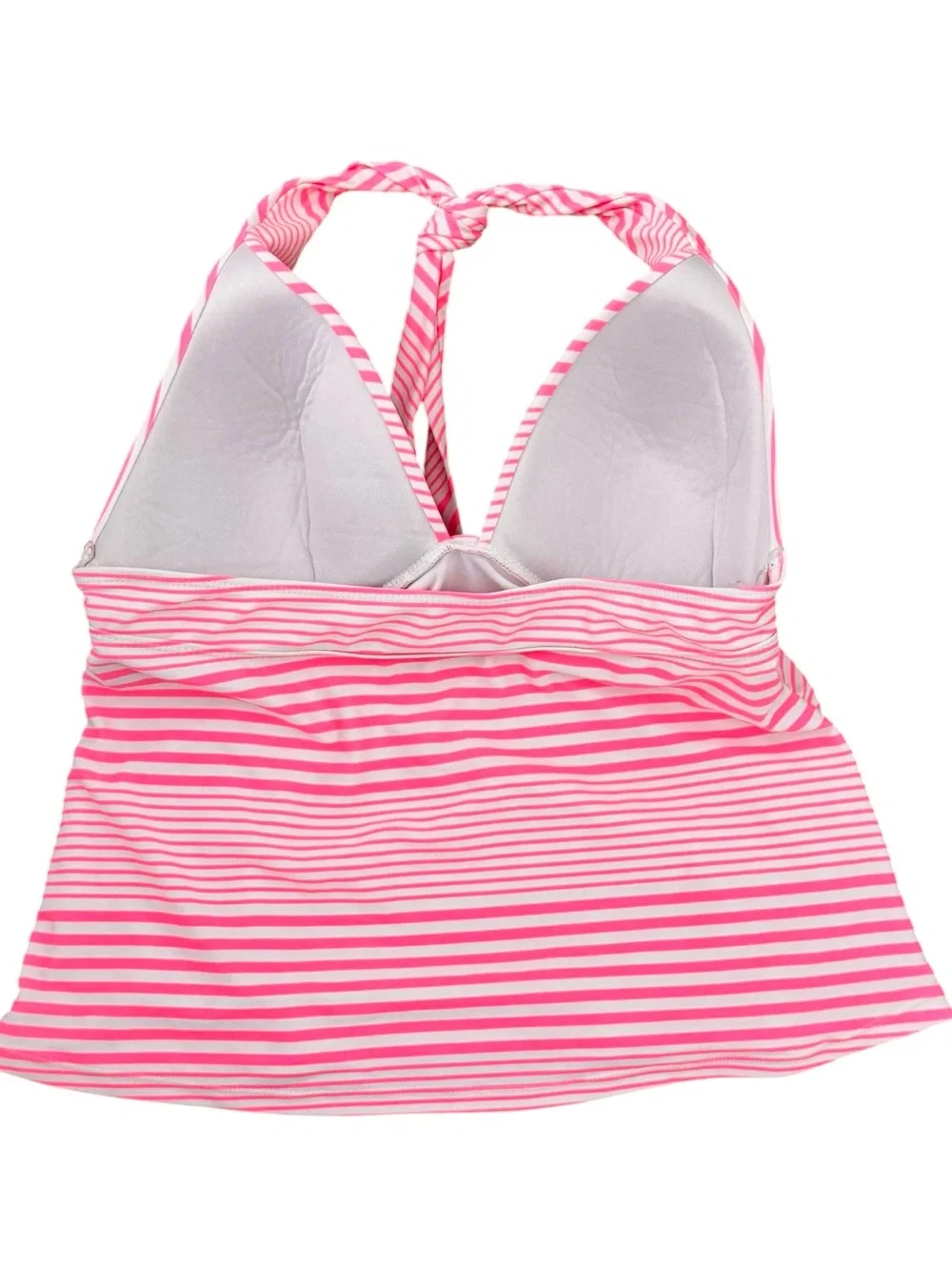 Catalina Size L pink/white striped halter tankini molded cups side ruching